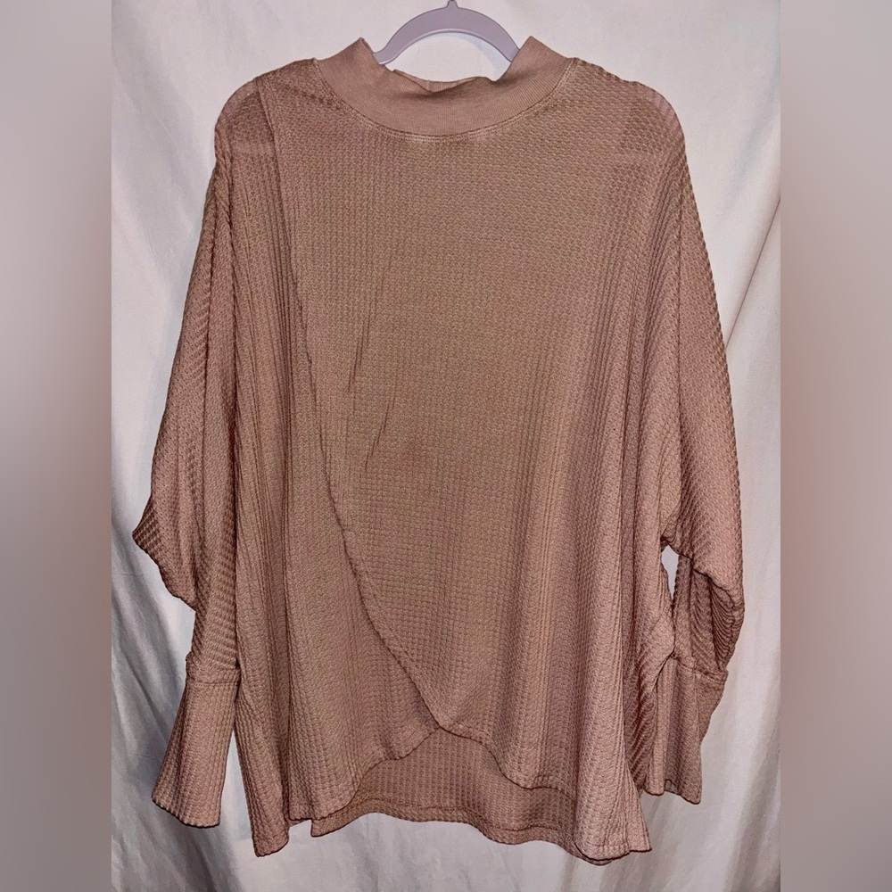 Mono B Beige Taupe Women's Waffle Knit Sweater - Size 1X/2X